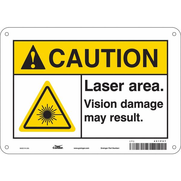 Laser Warning Sign, 7 in H, 10 in W, Aluminum, Vertical Rectangle, 451P97