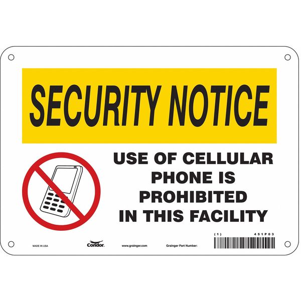 Safety Sign Cell Phone, 7 in H, 10 in W, Aluminum, Vertical Rectangle, English, 451P03