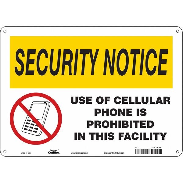 Safety Sign Cell Phone, 10 in H, 14 in W, Aluminum, Horizontal Rectangle, English, 451P04