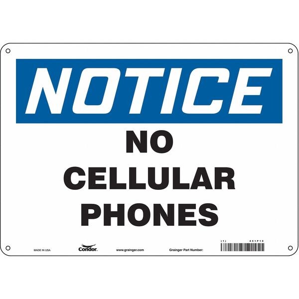 Safety Sign Cell Phone, 10 in H, 14 in W, Aluminum, Horizontal Rectangle, English, 451P10