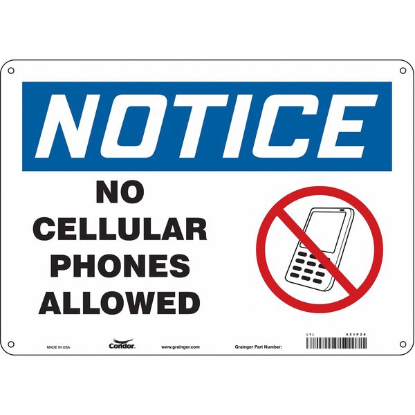 Safety Sign Cell Phone, 10 in H, 14 in W, Aluminum, Horizontal Rectangle, English, 451P28
