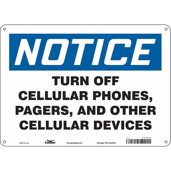 Safety Sign Cell Phone, 10 in H, 14 in W, Aluminum, Horizontal Rectangle, English, 451P35