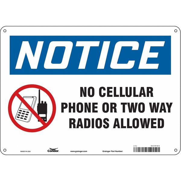 Safety Sign Cell Phone, 10 in H, 14 in W, Aluminum, Horizontal Rectangle, English, 451P44