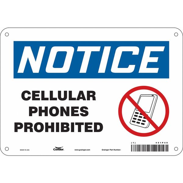 Safety Sign Cell Phone, 7 in H, 10 in W, Aluminum, Vertical Rectangle, English, 451P49