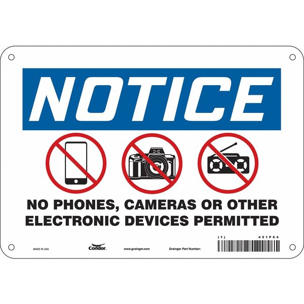Safety Sign Cell Phone, 7 in Height, 10 in Width, Aluminum, Vertical Rectangle, English