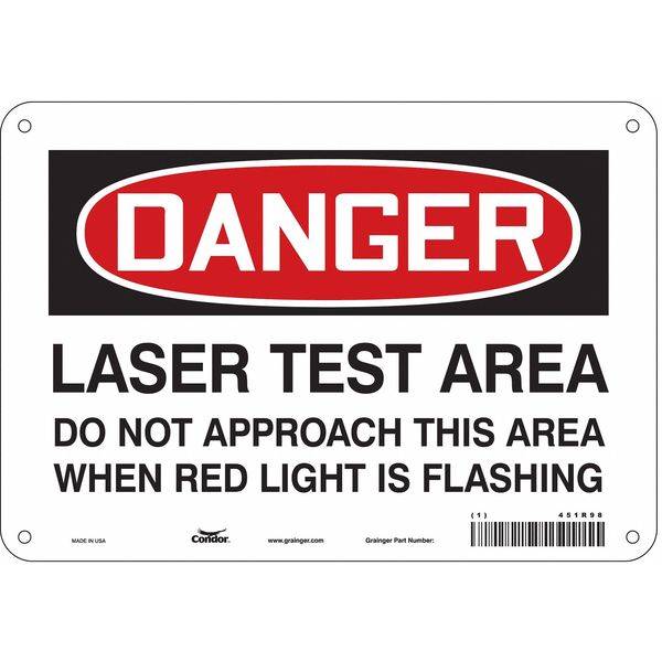 Laser Warning Sign, 7 in H, 10 in W, Aluminum, Vertical Rectangle, 451R98