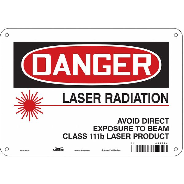 Laser Warning Sign, 7 in H, 10 in W, Aluminum, Vertical Rectangle, 451R74