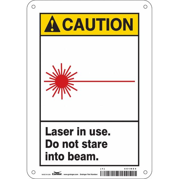 Laser Warning Sign, 10 in Height, 7 in Width, Aluminum, Horizontal Rectangle, English