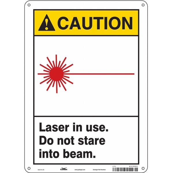 Laser Warning Sign, 14 in Height, 10 in Width, Aluminum, Vertical Rectangle, English