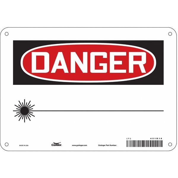Laser Warning Sign, 7 in H, 10 in W, Aluminum, Vertical Rectangle, 451R16