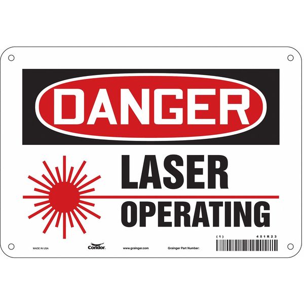Laser Warning Sign, 7 in H, 10 in W, Aluminum, Vertical Rectangle, 451R23