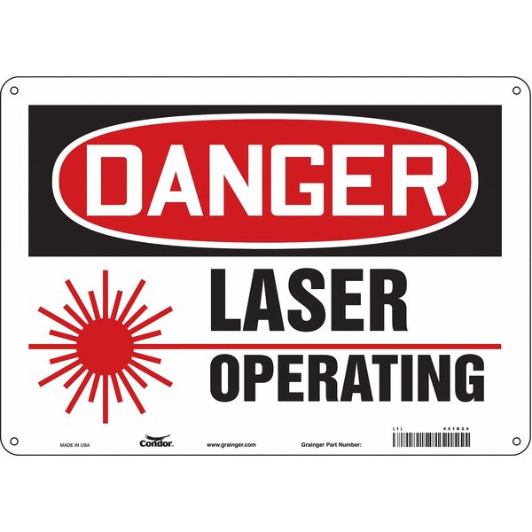 Laser Warning Sign, 10 in H, 14 in W, Aluminum, Horizontal Rectangle, 451R24