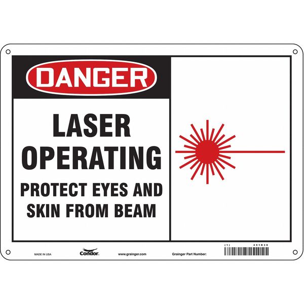 Safety Sign, 10 in Height, 14 in Width, Aluminum, Horizontal Rectangle, English, 451R38