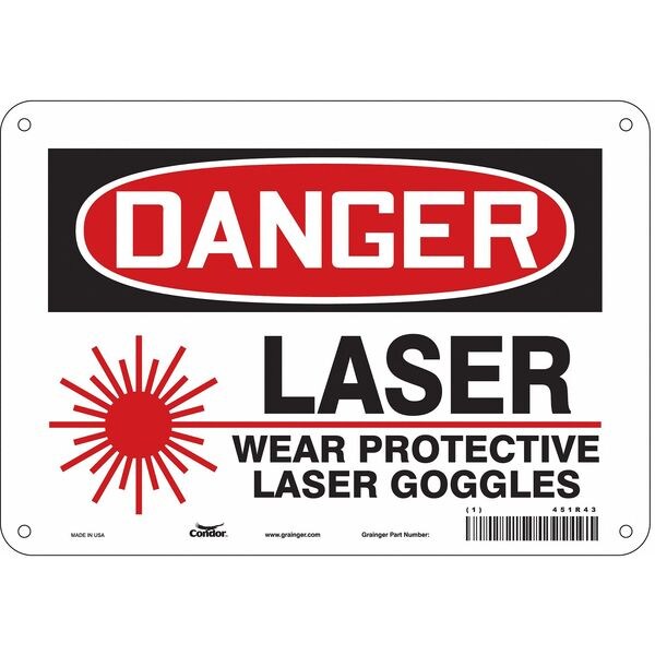 Laser Warning Sign, 7 in H, 10 in W, Aluminum, Vertical Rectangle, 451R43