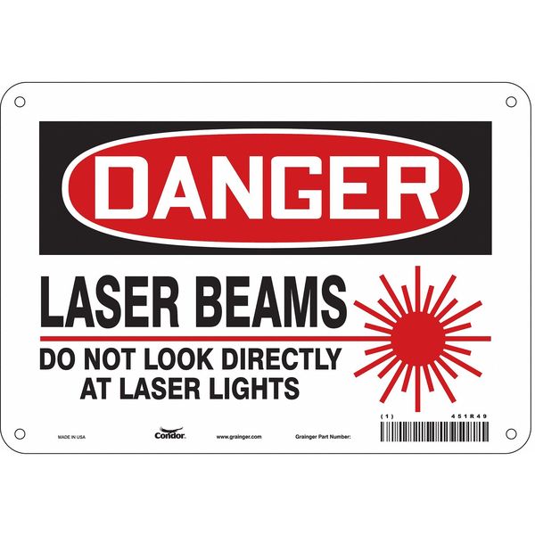 Laser Warning Sign, 7 in H, 10 in W, Aluminum, Vertical Rectangle, 451R49