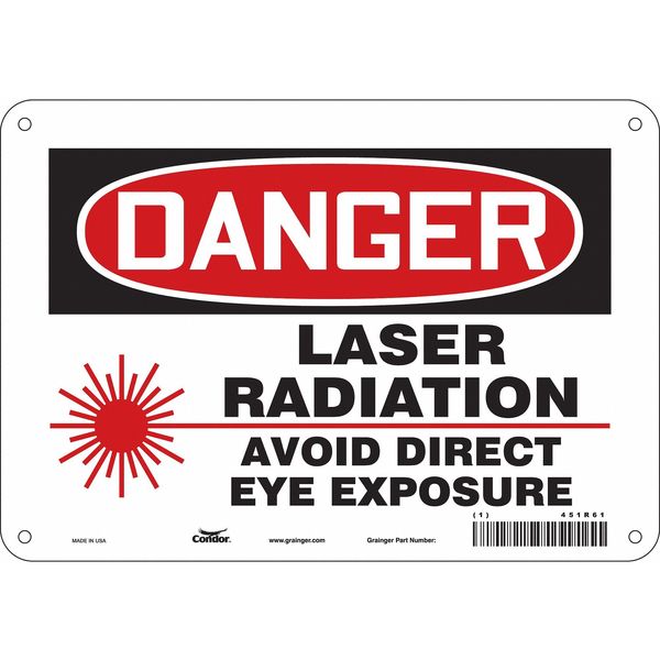 Laser Warning Sign, 7 in H, 10 in W, Aluminum, Vertical Rectangle, 451R61