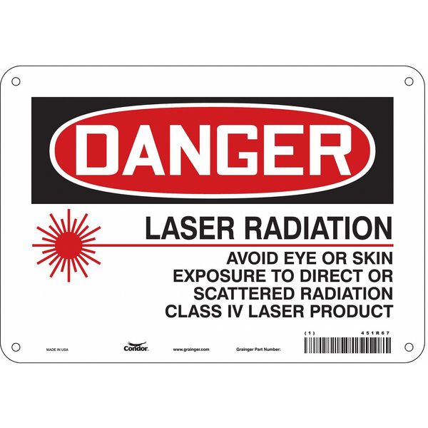 Laser Warning Sign, 7 in H, 10 in W, Aluminum, Vertical Rectangle, 451R67