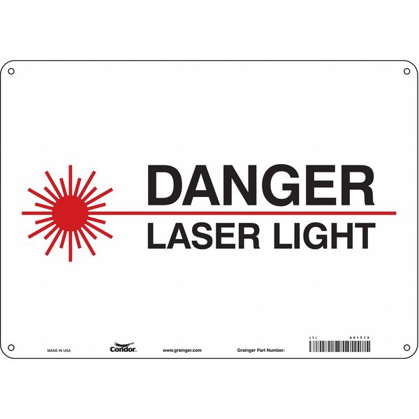 Laser Warning Sign, 10 in H, 14 in W, Aluminum, Horizontal Rectangle, 451T13