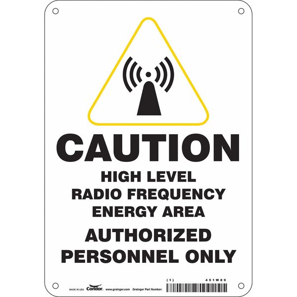 Safety Sign Radiofrequency/Microwave, 10 in Height, 7 in Width, Aluminum, Horizontal Rectangle