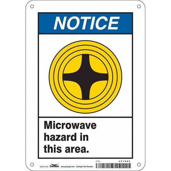 Safety Sign Radiofrequency/Microwave, 10 in Height, 7 in Width, Aluminum, Horizontal Rectangle