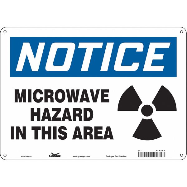 Safety Sign Radiofrequency/Microwave, 10 in H, 14 in W, Aluminum, Horizontal Rectangle, 451X89