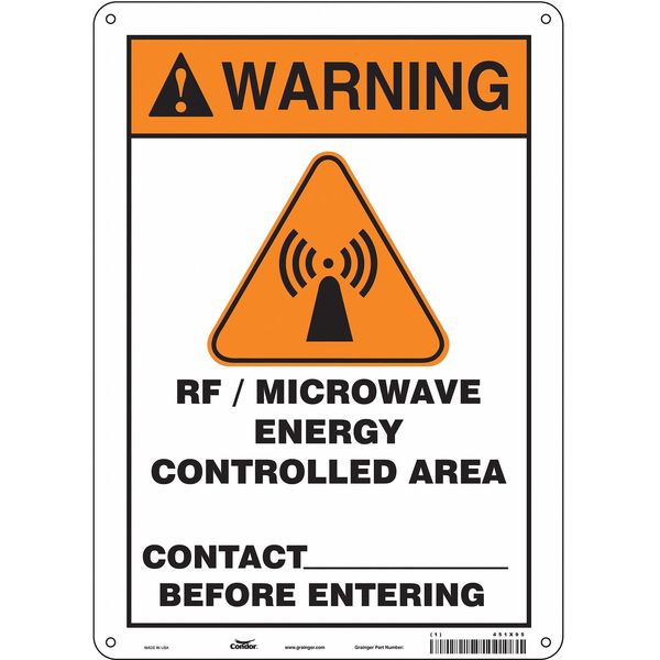 Safety Sign Radiofrequency/Microwave, 14 in Height, 10 in Width, Aluminum, Vertical Rectangle