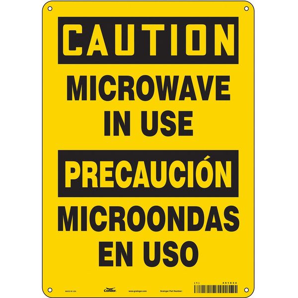 Safety Sign, 10 in H, 14 in W, Aluminum, Horizontal Rectangle, Spanish, 451X34