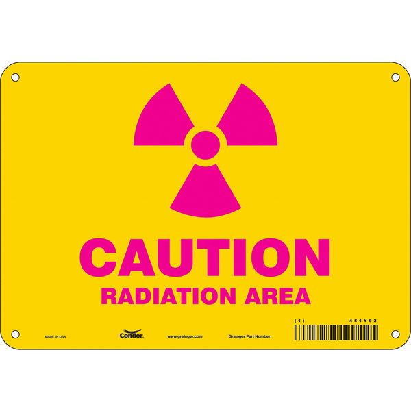 Radiation Safety Sign, 7 in H, 10 in W, Aluminum, Vertical Rectangle, 451Y82