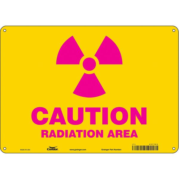 Radiation Safety Sign, 10 in H, 14 in W, Aluminum, Horizontal Rectangle, 451Y83