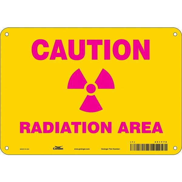 Radiation Safety Sign, 7 in H, 10 in W, Aluminum, Vertical Rectangle, 451Y75