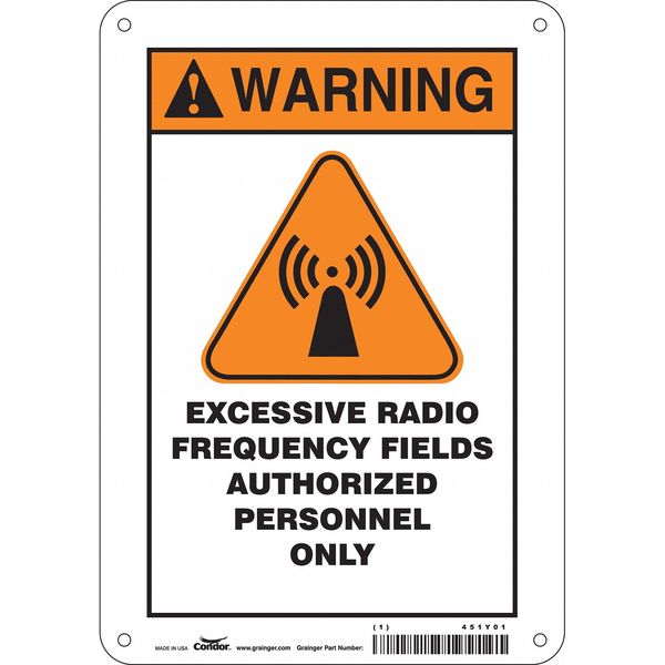 Safety Sign Radiofrequency/Microwave, 10 in H, 7 in W, Aluminum, Horizontal Rectangle, 451Y01