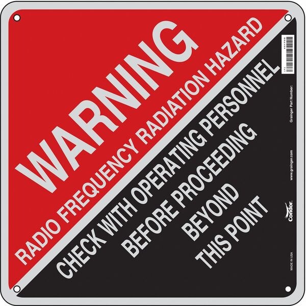 Safety Sign Radiofrequency/Microwave, 18 in Height, 18 in Width, Aluminum, Square, English