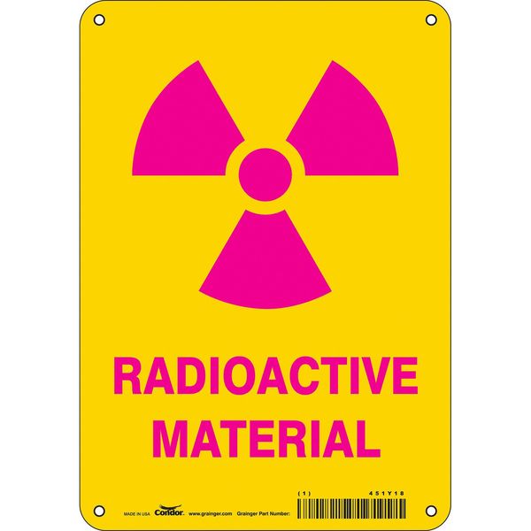 Radiation Safety Sign, 10 in H, 7 in W, Aluminum, Horizontal Rectangle, 451Y18