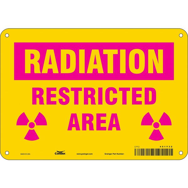 Radiation Safety Sign, 7 in H, 10 in W, Aluminum, Vertical Rectangle, 451Y32