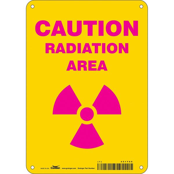 Radiation Safety Sign, 10 in H, 7 in W, Aluminum, Horizontal Rectangle, 451Y66