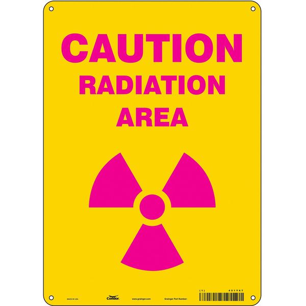 Radiation Safety Sign, 14 in H, 10 in W, Aluminum, Vertical Rectangle, 451Y67
