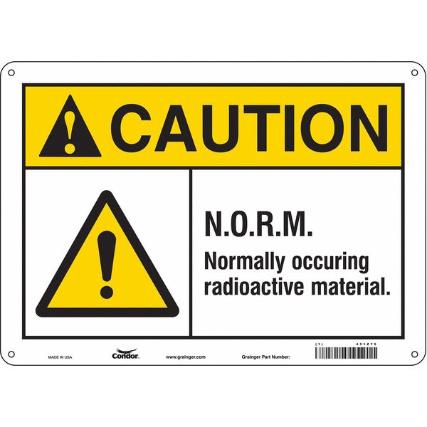 Radiation Safety Sign, 10 in H, 14 in W, Aluminum, Horizontal Rectangle, 451Z75