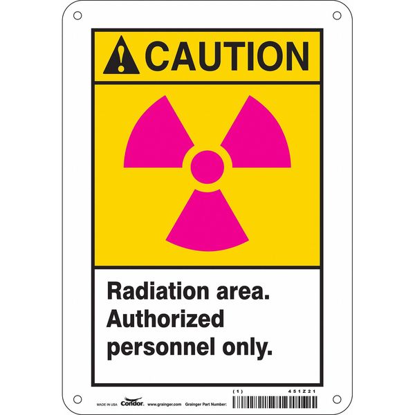Radiation Safety Sign, 10 in H, 7 in W, Aluminum, Horizontal Rectangle, 451Z21