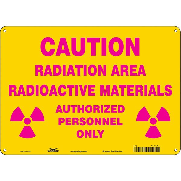 Radiation Safety Sign, 10 in H, 14 in W, Aluminum, Horizontal Rectangle, 451Z28