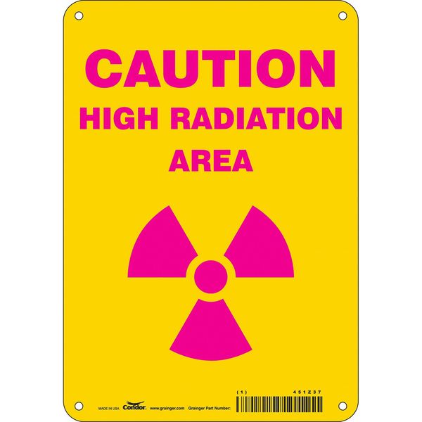 Radiation Safety Sign, 10 in H, 7 in W, Aluminum, Horizontal Rectangle, 451Z37