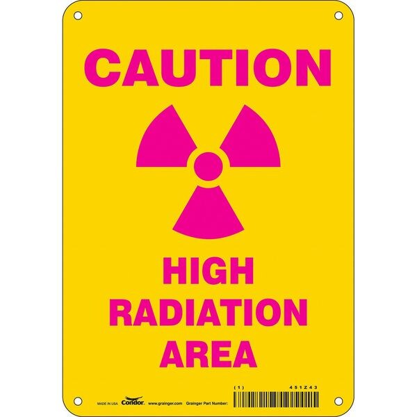 Radiation Safety Sign, 10 in H, 7 in W, Aluminum, Horizontal Rectangle, 451Z43