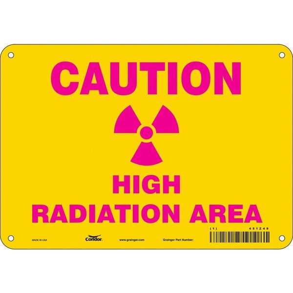 Radiation Safety Sign, 7 in H, 10 in W, Aluminum, Vertical Rectangle, 451Z49