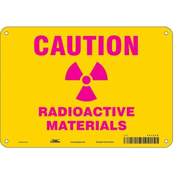 Radiation Safety Sign, 7 in H, 10 in W, Aluminum, Vertical Rectangle, 451Z59