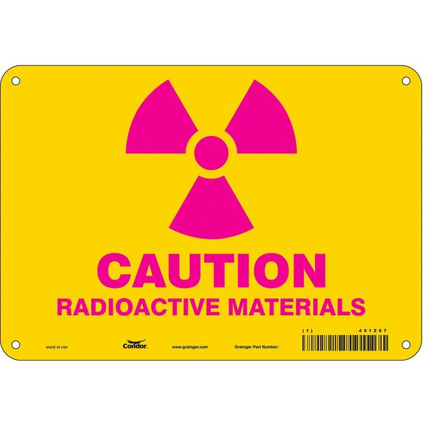 Radiation Safety Sign, 7 in H, 10 in W, Aluminum, Vertical Rectangle, 451Z67