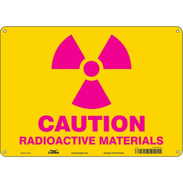 Radiation Safety Sign, 10 in H, 14 in W, Aluminum, Horizontal Rectangle, 451Z68