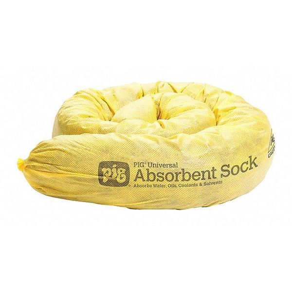 Sorbents, 12 gal/pk; 1 gal/sock, Water Absorbed, Yellow, Polypropylene, 12 PK