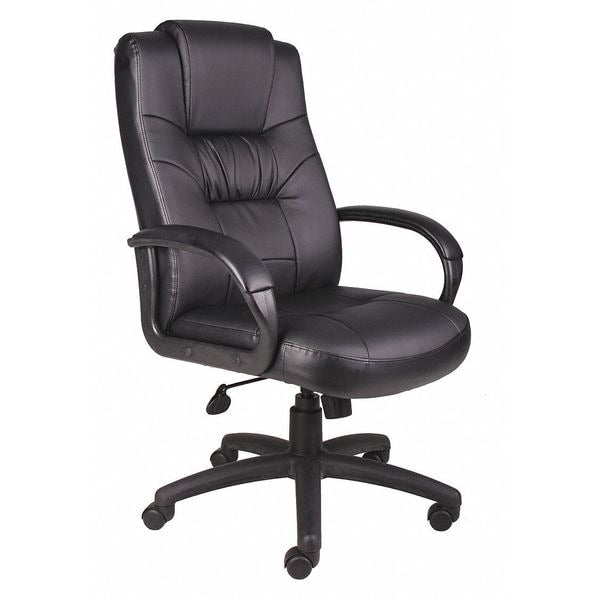 Leather Executive Chair, 22 1/2-, Fixed, Black