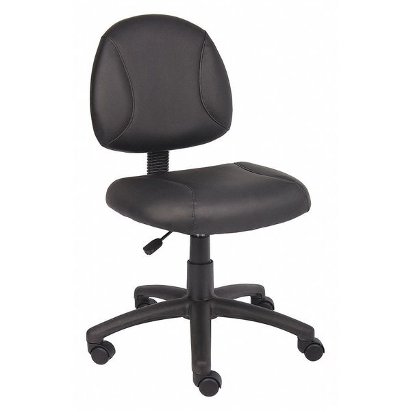 Leather Task Chair, 24-, No Arm, Black