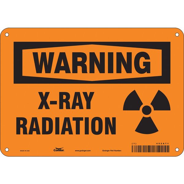 Radiation Sign, 7 in H, 10 in W, Aluminum, Vertical Rectangle, 452A71