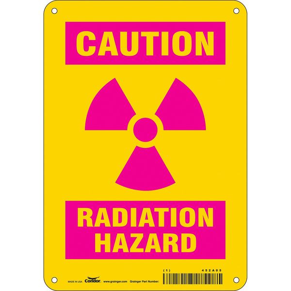 Radiation Safety Sign, 10 in H, 7 in W, Aluminum, Horizontal Rectangle, 452A05